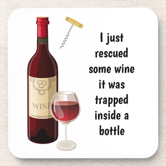 Wine bottle and glass illustration coaster (Front)