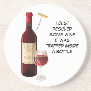 Wine bottle and glass illustration coaster