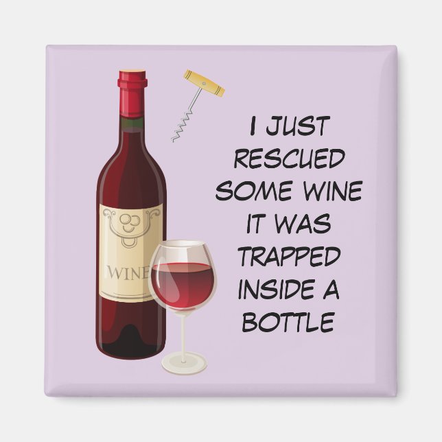 Wine bottle and glass illustration magnet (Front)