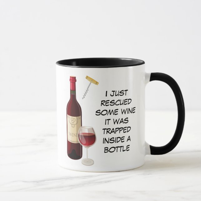 Wine bottle and glass illustration mug (Right)