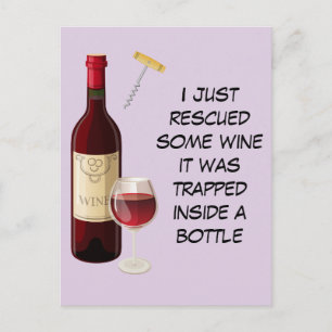 Wine bottle and glass illustration postcard