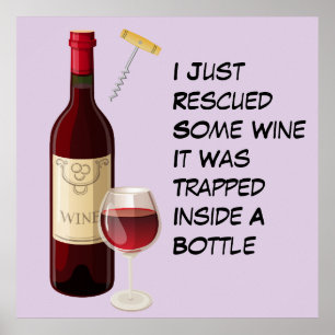 Wine bottle and glass illustration poster