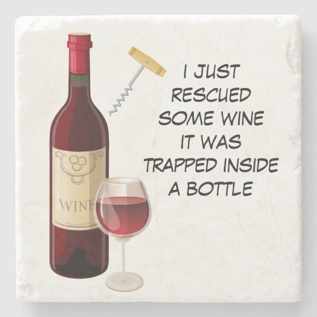 Wine bottle and glass illustration stone coaster (Front)