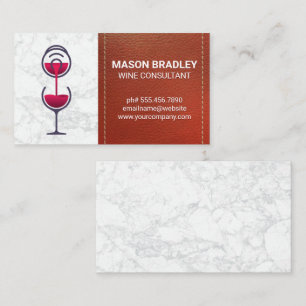 Wine Bottle and Glass   Leather Stitched Business Card