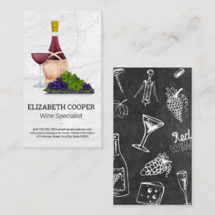 Wine Bottle and Glass   Marble Background Business Card