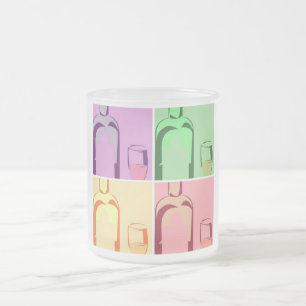 Wine Bottle and Glass Pop Art Frosted Glass Coffee Mug