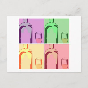 Wine Bottle and Glass Pop Art Postcard
