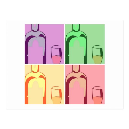 Wine Bottle and Glass Pop Art Postcard