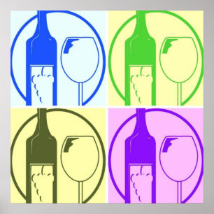 Wine Bottle and Glass Pop Art Poster