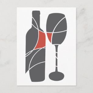 Wine bottle and glass postcard