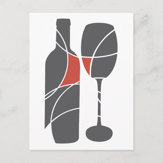 Wine bottle and glass postcard (Front)