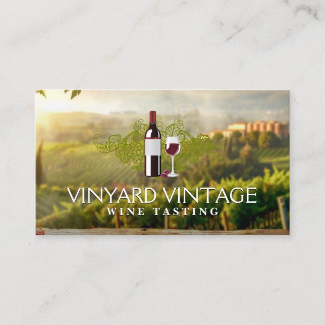 Wine Bottle and Glass | Vineyard Estate Business Card (Front)