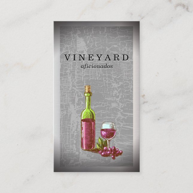Wine Bottle and Glass Vintage Sketch Business Card (Front)
