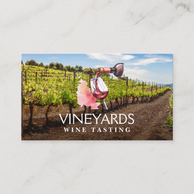 Wine Bottle and Glass Watercolor | Vineyard Business Card (Front)