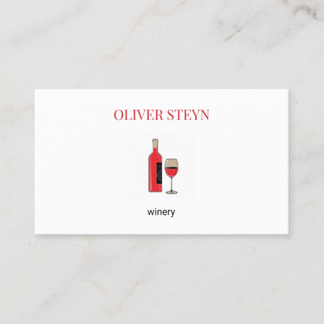 Wine bottle and glass white business card (Front)