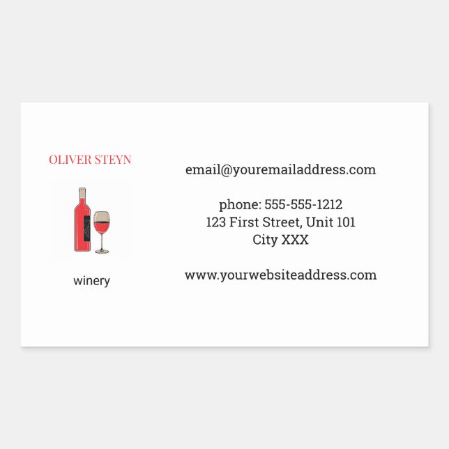 Wine bottle and glass white rectangular sticker (Front)