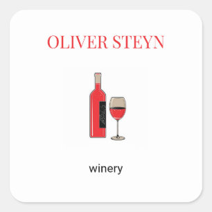 Wine bottle and glass white square sticker