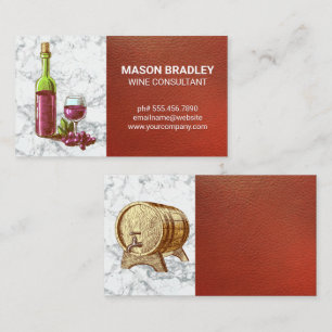 Wine Bottle and Glass   Wine Barrel   Leather Business Card