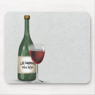 Wine bottle and glass with quote mouse mat