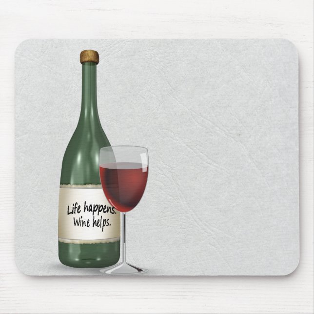 Wine bottle and glass with quote mouse mat (Front)