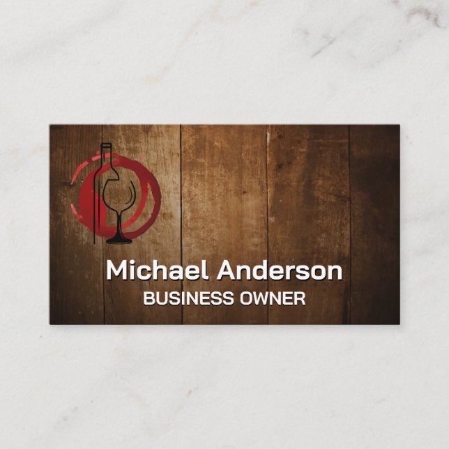 Wine Bottle and Glass | Wood Business Card (Front)