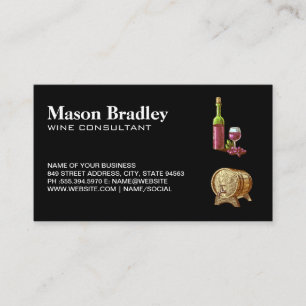 Wine Bottle and Glass Wooden Barrel Business Card