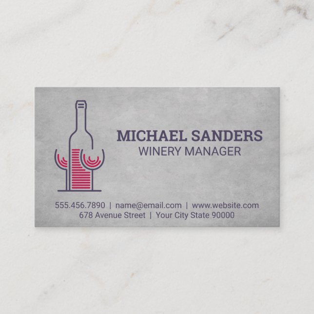 Wine Bottle and Glasses | Modern Logo Business Card (Front)