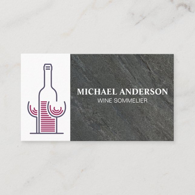 Wine Bottle and Glasses | Slate Business Card (Front)