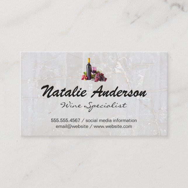 Wine Bottle and Grapes Business Card (Front)