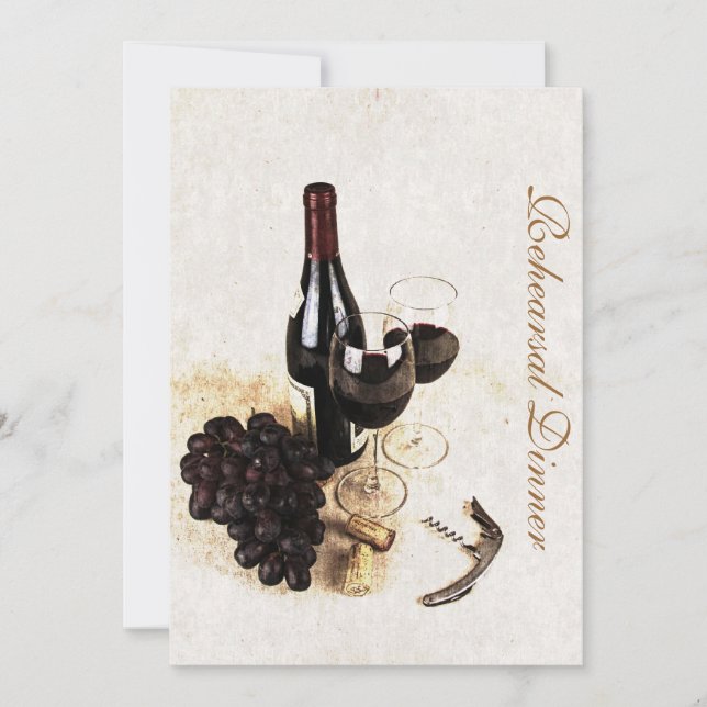 Wine bottle and grapes - Rehearsal dinner Invitation (Front)