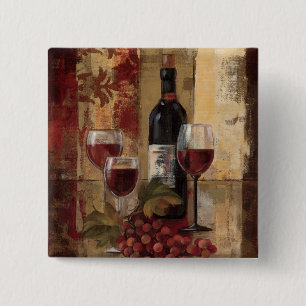 Wine Bottle and Wine Glasses 15 Cm Square Badge