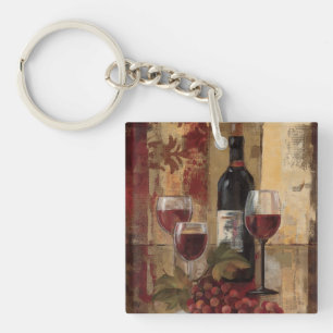 Wine Bottle and Wine Glasses Key Ring