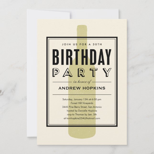 Wine Bottle Birthday Invitations (Front)
