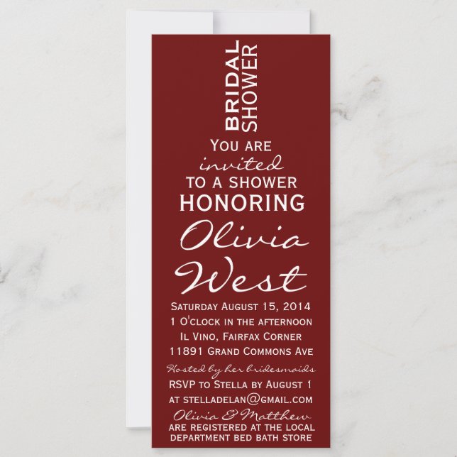 Wine Bottle Bridal Shower Invite - Merlot (Front)