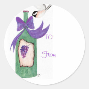 wine bottle chickadee classic round sticker