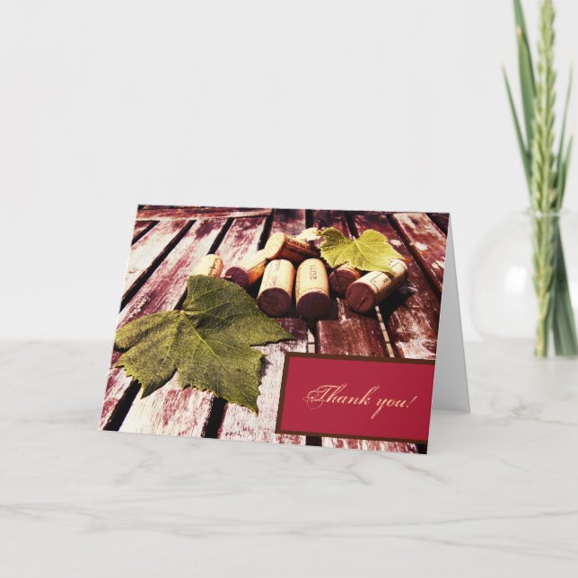 Wine bottle corks and grape leaf thank you card (Front)