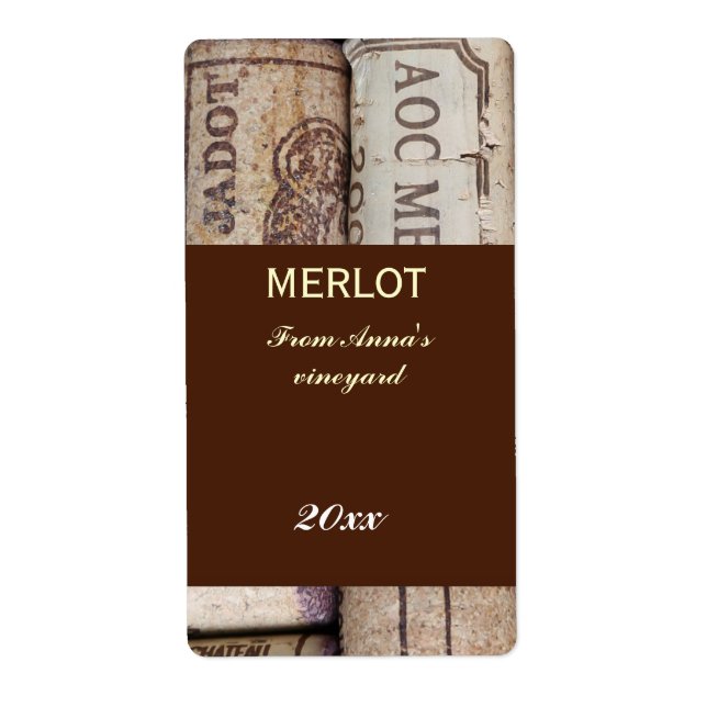 Wine bottle corks bottle label (Front)