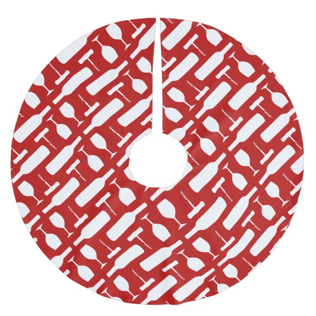 Wine Bottle Glass and Corkscrew Pattern Brushed Polyester Tree Skirt (Front)