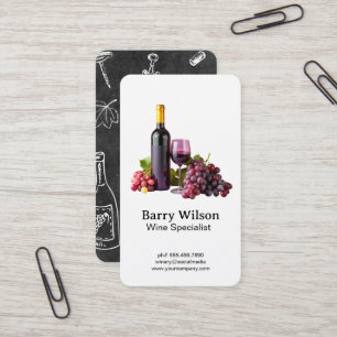 Wine Bottle Glass and Grapes Business Card