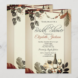 Wine Bottle Glass,Boho Flowers Bridal Shower Invitation