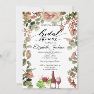 Wine Bottle Glass Chic Flowers Bridal Shower    Invitation