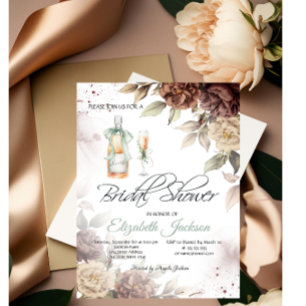Wine Bottle Glass Chic Flowers Bridal Shower  Invitation