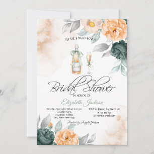 Wine Bottle Glass Chic Green Roses Dots  Invitation