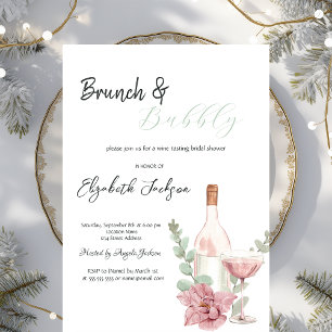 Wine Bottle Glass Flower Brunch & Bubbly  Invitation