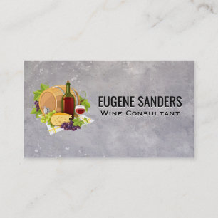 Wine Bottle Glass Grapes and Cheese Business Card