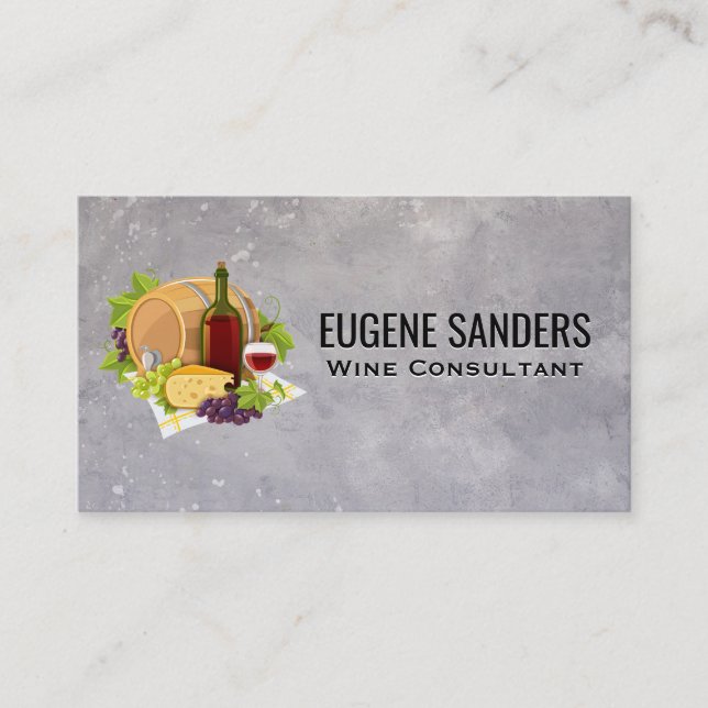 Wine Bottle Glass Grapes and Cheese Business Card (Front)
