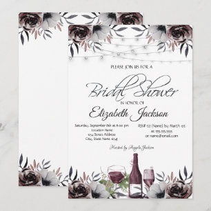 Wine Bottle Glass Lights Roses Bridal Shower Invitation