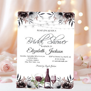 Wine Bottle Glass Lights Roses Bridal Shower Invitation
