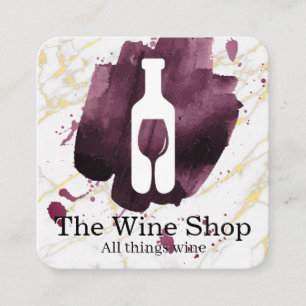 Wine Bottle Glass Logo   Brushed Marble Background Square Business Card
