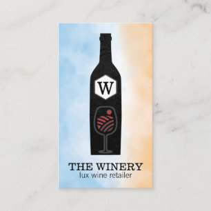 Wine Bottle & Glass Monogram Business Card